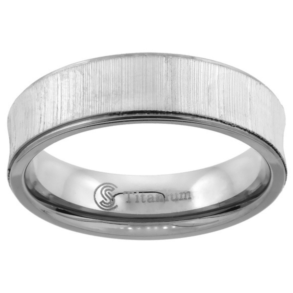 6mm Titanium Wedding Ring Concaved Brushed Recesse